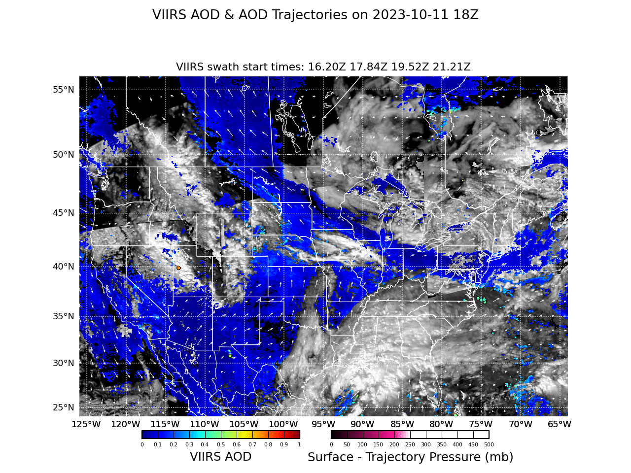 Latest Low Resolution VIIRS AOD and AOD Trajectories